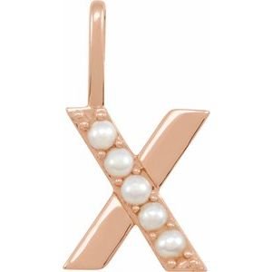 14K Rose Gold Cultured White Freshwater Pearl Initial X Charm/Pendant