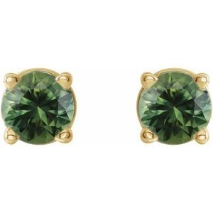 14K Yellow Gold 3 mm Natural Green Sapphire Earrings
