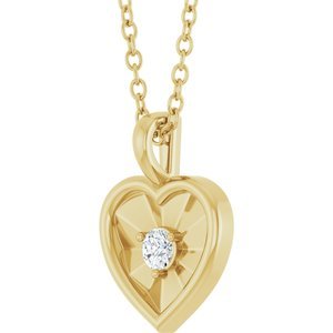 14K Yellow Gold 1/10 CT Natural Diamond Heart 18" Necklace