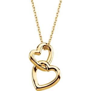 14K Yellow Gold Double Heart 18" Necklace