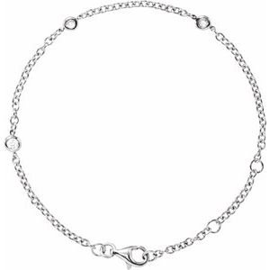 14K White Gold 1/6 CTW Natural Diamond Bezel-Set 3-Station 5 1/2-7" Bracelet