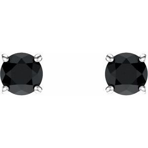 14K White Gold 5 mm Natural Black Onyx Earrings