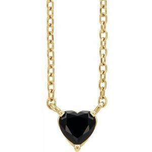 14K Yellow Gold Natural Black Onyx Heart 16-18" Necklace