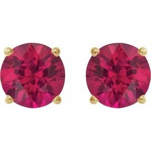 14K Yellow Gold 6 mm Lab-Grown Ruby Earrings
