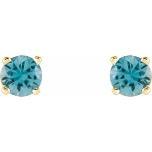 14K Yellow Gold 4 mm Natural Blue Zircon Earrings