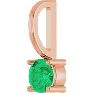 14K Rose Gold Imitation Emerald Solitaire Charm/Pendant