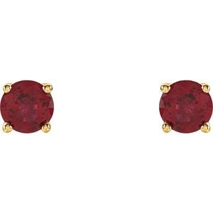 14K Yellow Gold 4 mm Lab-Grown Ruby Earrings