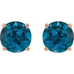 14K Rose Gold 6 mm Natural London Blue Topaz Earrings