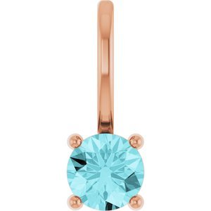 14K Rose Gold Imitation Blue Zircon Solitaire Charm/Pendant