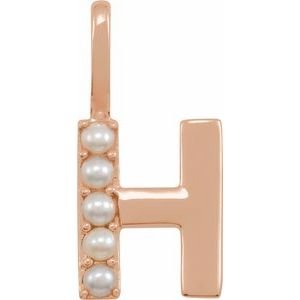 14K Rose Gold Cultured White Freshwater Pearl Initial H Charm/Pendant