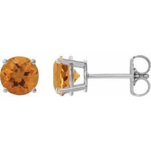 Sterling Silver 8 mm Natural Citrine Earrings