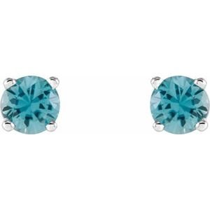 14K White Gold 4 mm Natural Blue Zircon Earrings