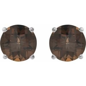 Sterling Silver 8 mm Natural Smoky Quartz Earrings