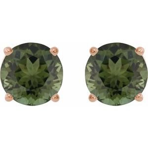 14K Rose Gold 6 mm Natural Green Tourmaline Earrings