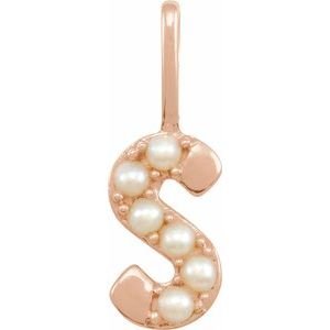 14K Rose Gold Cultured White Freshwater Pearl Initial S Charm/Pendant