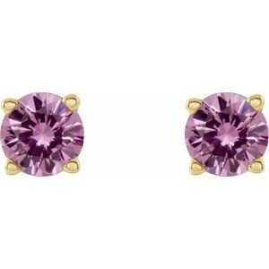 14K Yellow Gold 4 mm Natural Pink Sapphire Earrings
