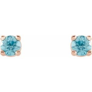 14K Rose Gold 2.5 mm Natural Blue Zircon Earrings