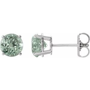 Sterling Silver 8 mm Lab-Grown Green Sapphire Earrings
