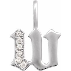 14K White Gold .06 CTW Natural Diamond Gothic Initial W Charm/Pendant