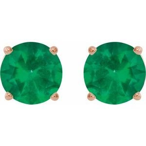 14K Rose Gold 5 mm Natural Emerald Earrings