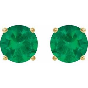 14K Yellow Gold 6 mm Lab-Grown Emerald Earrings
