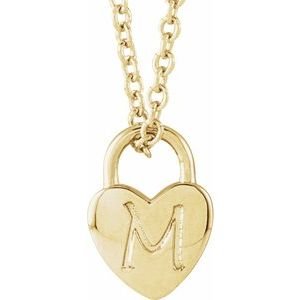 14K Yellow Gold Engravable Heart Lock 16-18" Necklace