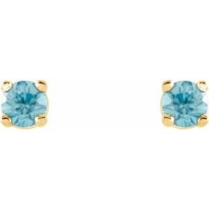 14K Yellow Gold 2.5 mm Natural Blue Zircon Earrings