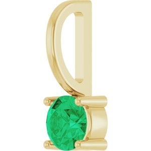 14K Yellow Gold Imitation Emerald Solitaire Charm/Pendant