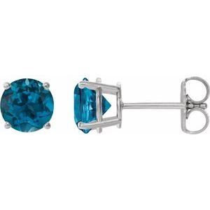 Sterling Silver 8 mm Natural London Blue Topaz Earrings