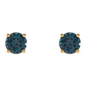 14K Yellow Gold 5 mm Natural London Blue Topaz Earrings