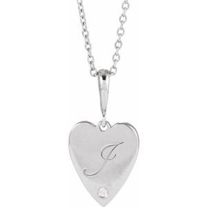 14K White Gold .01 CT Natural Diamond Engravable Heart 16-18" Necklace