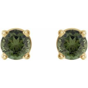 14K Yellow Gold 3 mm Natural Green Tourmaline Earrings