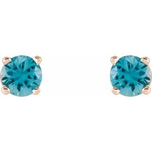 14K Rose Gold 4 mm Natural Blue Zircon Earrings