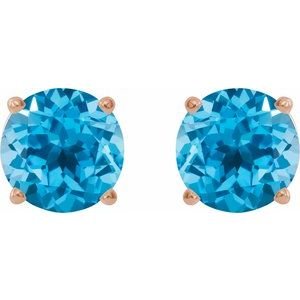 14K Rose Gold 8 mm Natural Swiss Blue Topaz Earrings