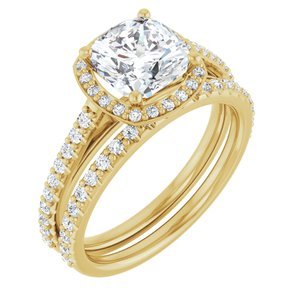 14K Yellow Gold 7x7 mm Cushion 1/4 CTW Lab-Grown Diamond Semi-Set Engagement Ring