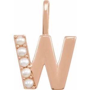 14K Rose Gold Cultured White Freshwater Pearl Initial W Charm/Pendant