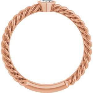14K Rose Gold 1/6 CT Natural Diamond Bezel-Set Rope Ring