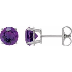 Sterling Silver 8 mm Natural Amethyst Earrings