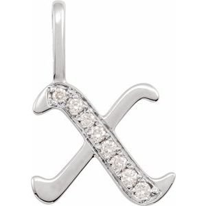 14K White Gold .08 CTW Natural Diamond Gothic Initial X Charm/Pendant
