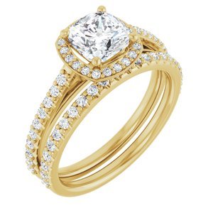 14K Yellow Gold 6x6 mm Cushion 1/4 CTW Lab-Grown Diamond Semi-Set Engagement Ring