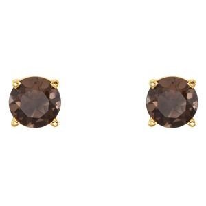 14K Yellow Gold 5 mm Natural Smoky Quartz Earrings