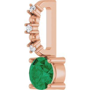 14K Rose Gold Imitation Emerald & .01 CTW Natural Diamond Charm/Pendant