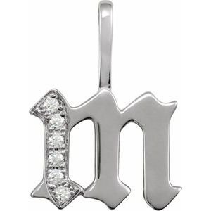 14K White Gold .06 CTW Natural Diamond Gothic Initial M Charm/Pendant
