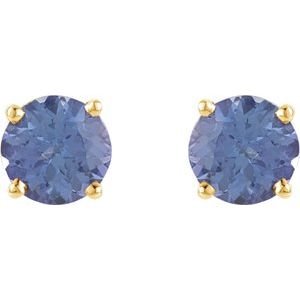 14K Yellow Gold 5 mm Natural Tanzanite Earrings