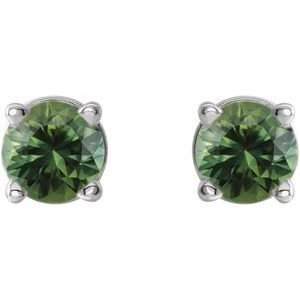 14K White Gold 3 mm Natural Green Sapphire Earrings