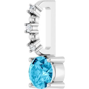 Platinum Imitation Aquamarine & .01 CTW Natural Diamond Charm/Pendant
