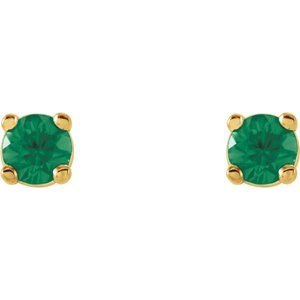 14K Yellow Gold 2.5 mm Natural Emerald Earrings