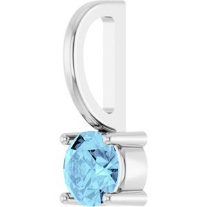 14K White Gold Imitation Aquamarine Solitaire Charm/Pendant