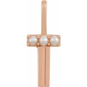 14K Rose Gold Cultured White Freshwater Pearl Initial T Charm/Pendant