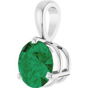 14K White Gold Lab-Grown Emerald Pendant